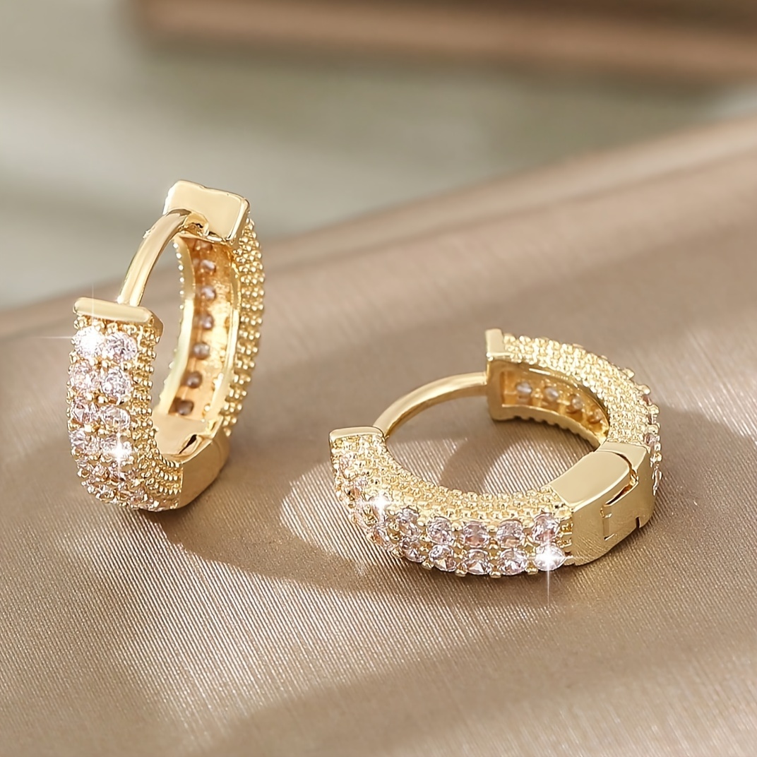 Image of A Pair Of Luxurious Trendy Copper-inlaid Zircon Hip-hop Earrings, A Daily Date Gift From East.