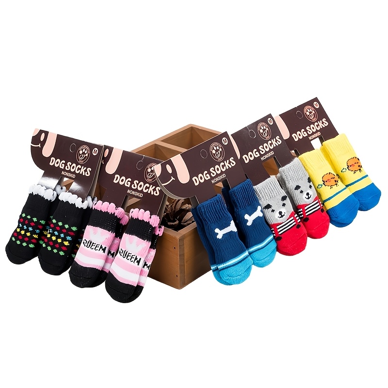 4pcs Random Style Non-Slip Dog Socks for Paw Protection