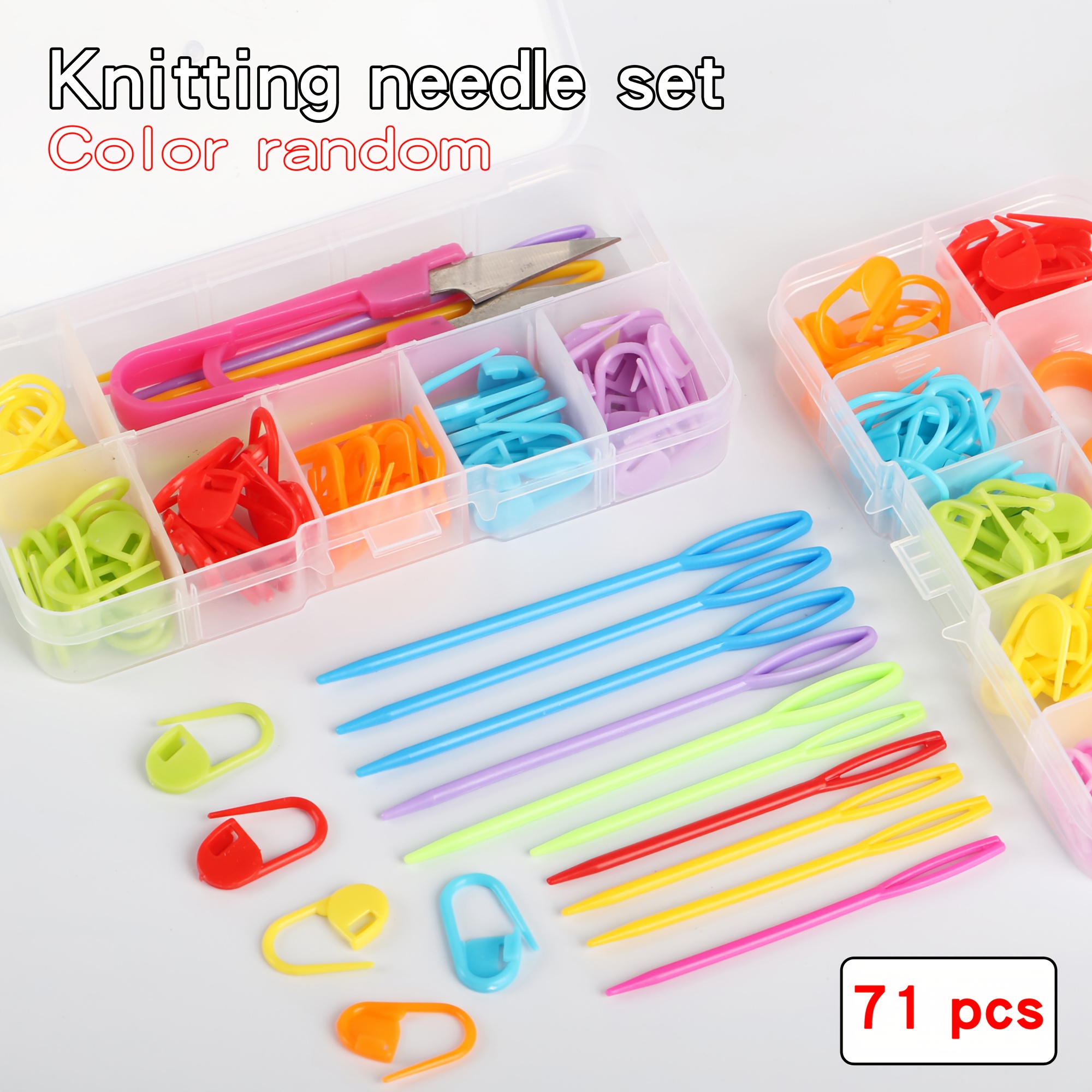 71pcs Knitting Counter Knitting Crochet Marker Set, Knitting Marker Pins, 10 Large Eye Needles With Storage Box, Suitable For Crochet Craft Projects