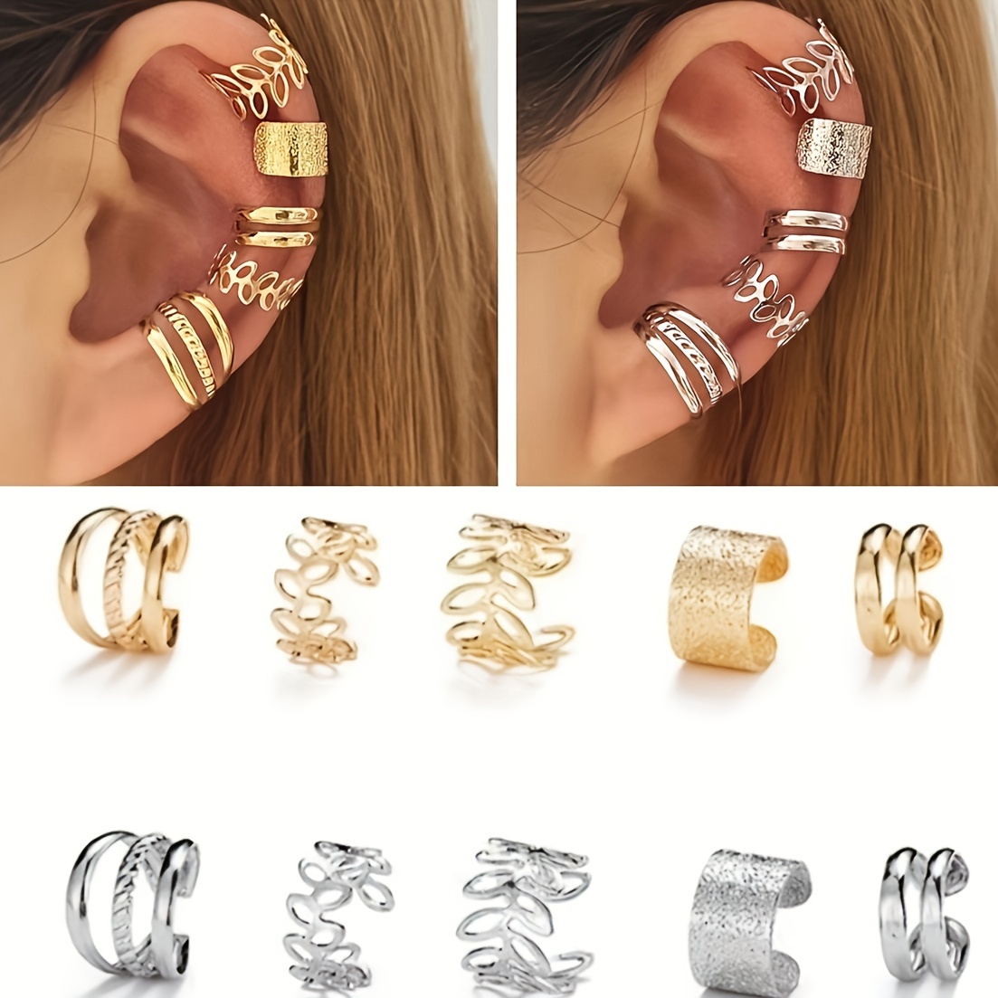 

Wholesale Set Of 5 Women's Ear Clips, Simple And Stylish C-shaped Non-piercing Ear Cuffs For Middle Eastern Market