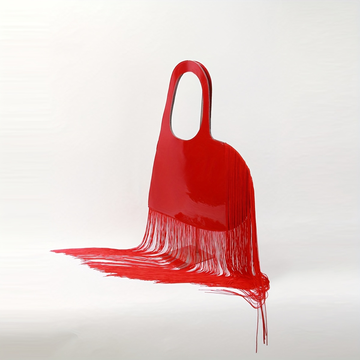 CAMSSOO Women'S Large Heart-Shaped Faux Leather Tote with Ultra-Long Fringe Detail - Stylish Shoulder Hand for Parties, Gatherings & Fashion Events, Fixed Strap Design, Party Hand | Unique | Glossy