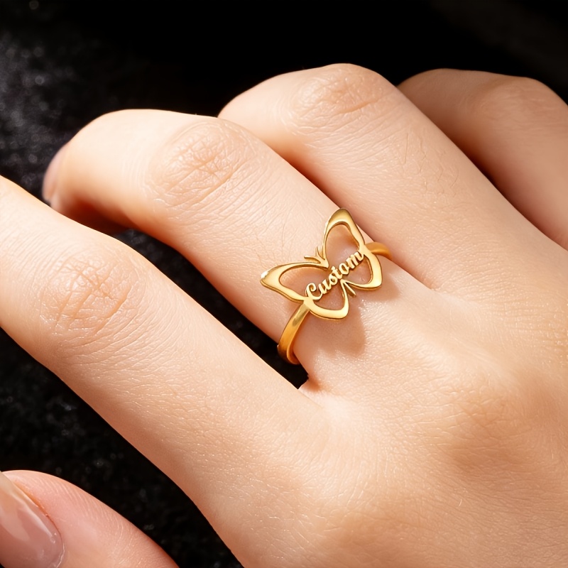 TEMU A Custom Stainless Steel Name Ring, A Stylish And Elegant For Women, Personalized With A Name, Perfect As A Gift For Mother's Day Or Valentine's