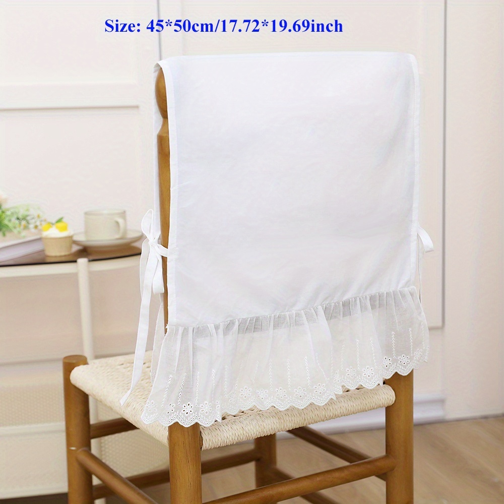 TEMU Housse de coussin de chaise de style français, haut de gamme, blanche, , à ourlet à volants avec broderie ajourée, pour , housse de chaise en