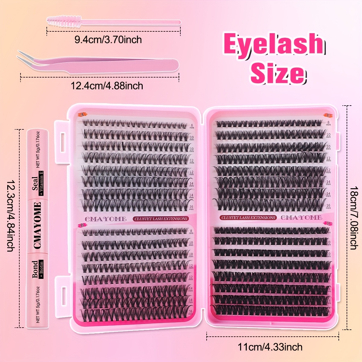 640pcs lash clusters thick volume lash extension kit high capacity diy individual lashes with wispy lash tweezer and brush for at home eyelash extensions details 3