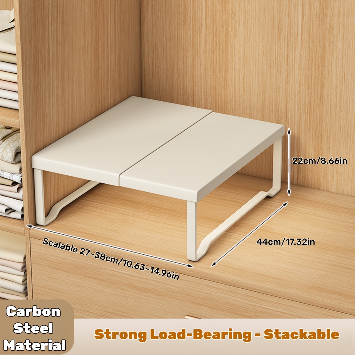 TEMU 1pc Extendable Metal Shelf, Stackable Cabinet Storage Rack, Wardrobe Storage Shelf, Suitable For Tableware Storage, Cabinet Storage, Wardrobe