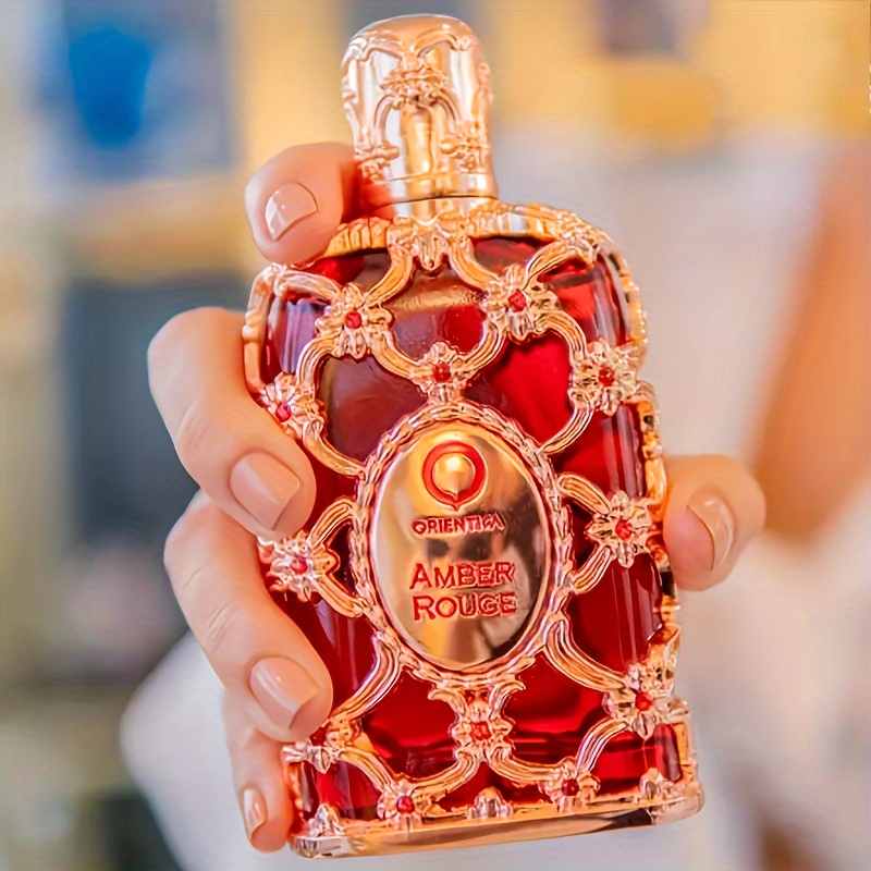 Orfiction Amber Rouge Perfume - 2.71oz Deluxe Floral Oriental Spray, Long-Lasting Fragrance for Daily Wear, Office, Party & Picnic - Elegant Golden & Black Bottle Design - Perfect Holiday Gift for Christmas, Birthday, Valentine’s Day, Party Scent | Floral Oriental Scent | Decorative Pattern Bottle