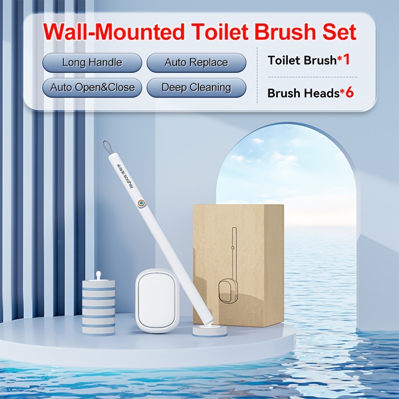 E-shop Joybos Neues Wandmontiertes Toilettenbürsten-Set, Kein Bohren Badezimmer Toilettenspülungsbürste mit Automatischem Öffnen und Schließen des