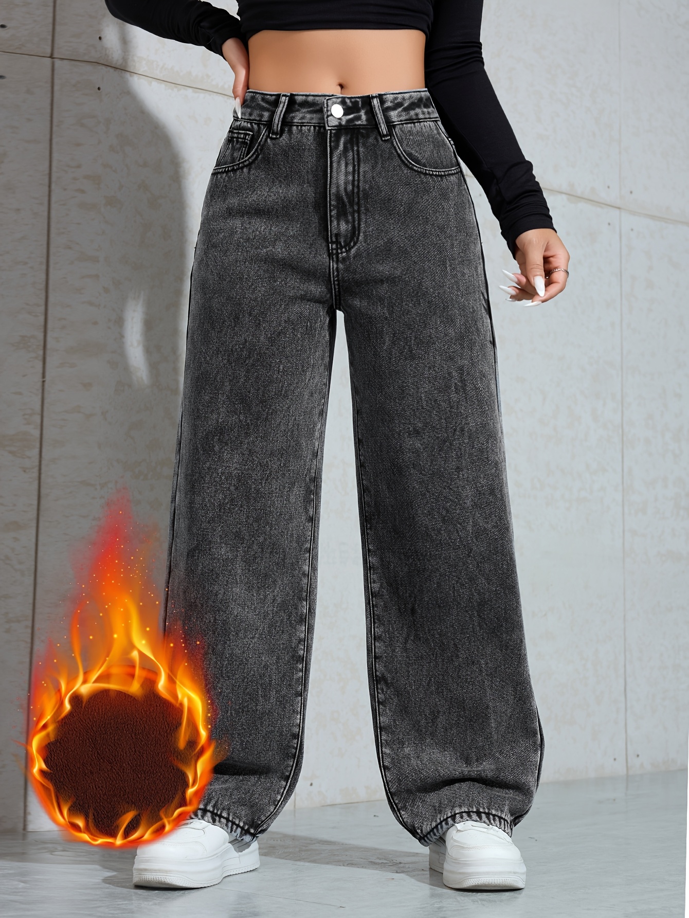 Close-up of the fleece lining and thick denim fabric