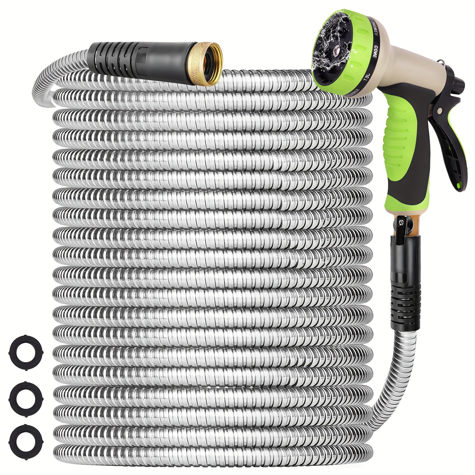 

25ft Metal Garden Hose Stainless Steel Heavy Duty Lightweight Flexible Water Hose With 3/4'' Fitting 10 Function Nozzle Leak Puncture Proof, No Kink & , Durable Outdoor Pipe Yard Lawn