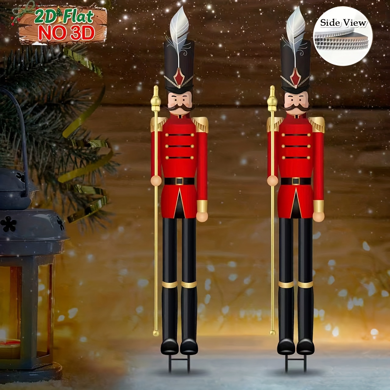 TEMU [2d Flat] 2d Flat, 2pcs Christmas Nutcracker Yard Sign With Stakes Yard Outdoor Decoration Christmas Nutcracker Lawn Sign Soldier For Holiday