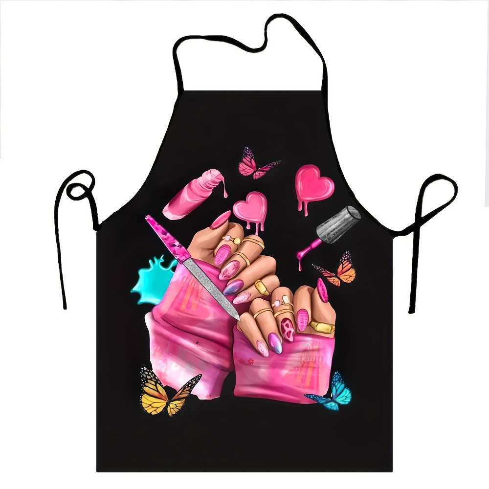 E-shop Unisex Rosa Nagelkunst Schürze - Stilvolle Polyester Küchen- & Backschürze mit lebendigem Maniküre-Design für , Künstler und Make-up-Künstler,