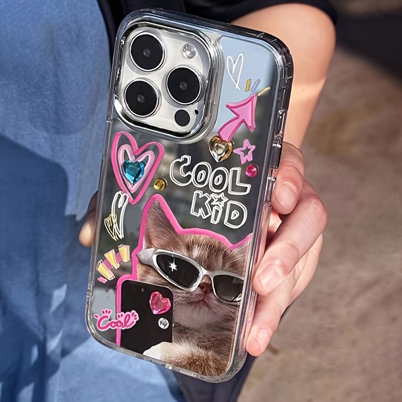 

Glasses Cat Phone Letters + Diamond Mirror Phone Case