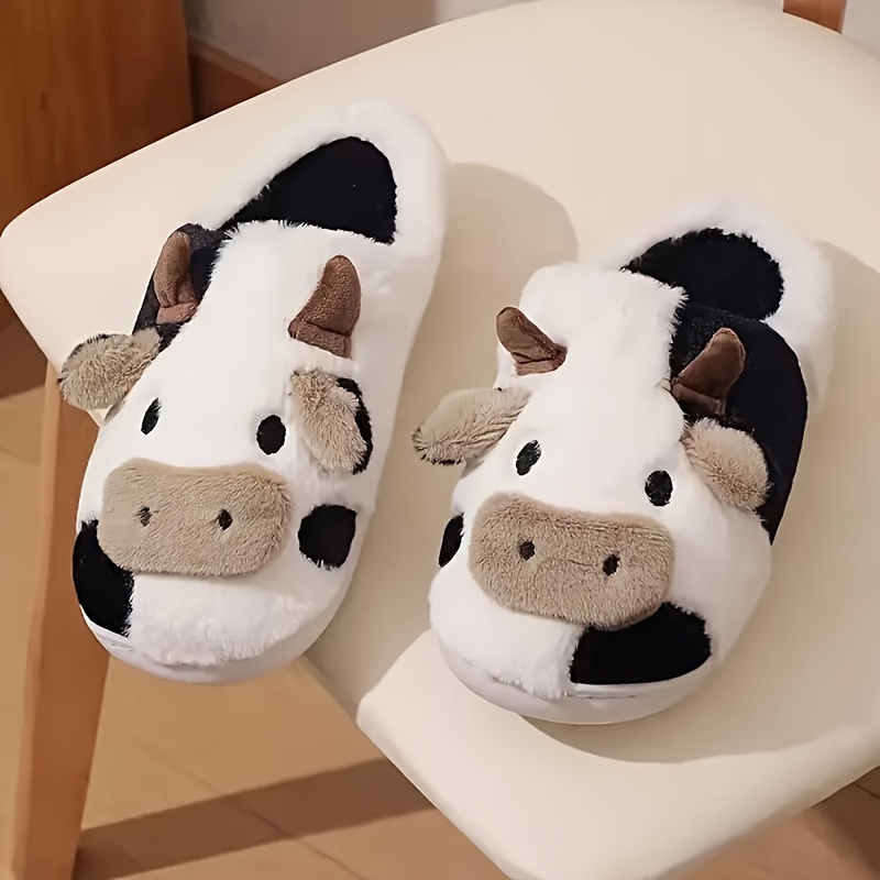 

1 Pair Elegant Cartoon Cow Print Slippers For Women - Cozy Indoor House Shoes With Tpr Sole, Non-slip Fabric Lined Footwear, -on Design