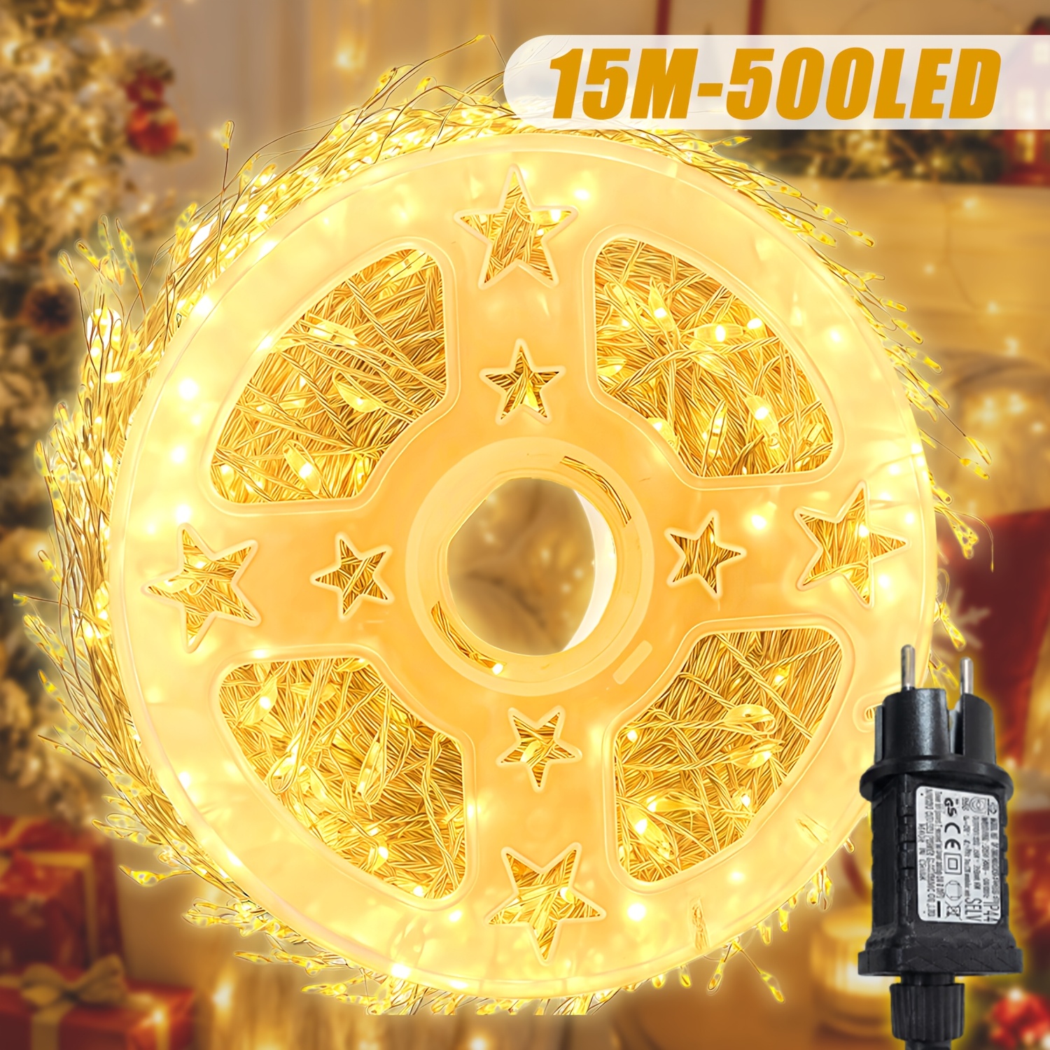 TEMU Confezione da 1 Luci a Stringa Decorative Fatate da 15m/30m, 500/1000 Perline LED, Alimentazione a Spina UE, 8 Modalit� di Illuminazione con