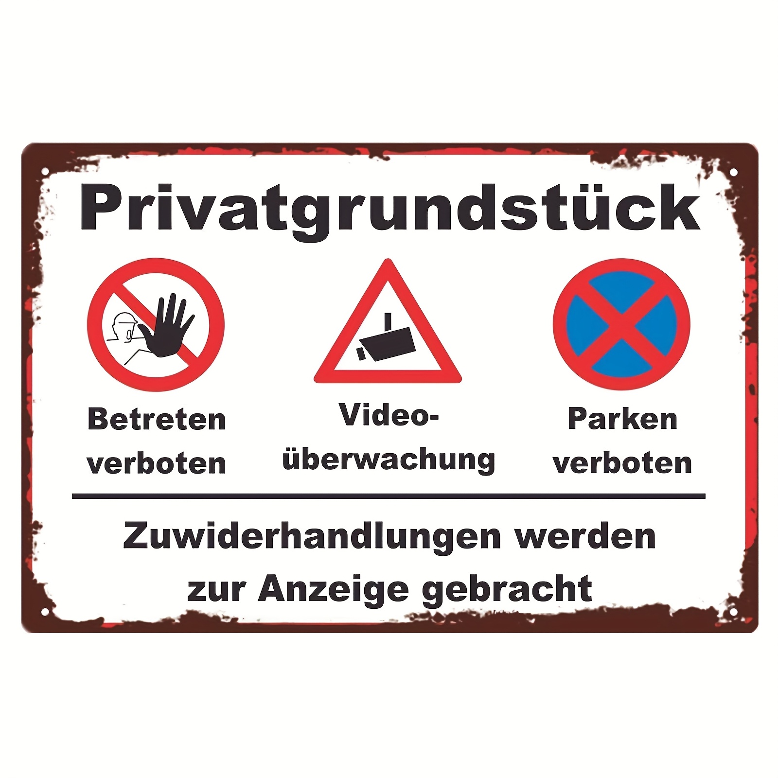 

1pc Metal No Trespassing Sign With Video Surveillance Warning And Parking , Iron Painting Hbdruck, 8x12 Inches, Universal Holiday Use Without Electricity