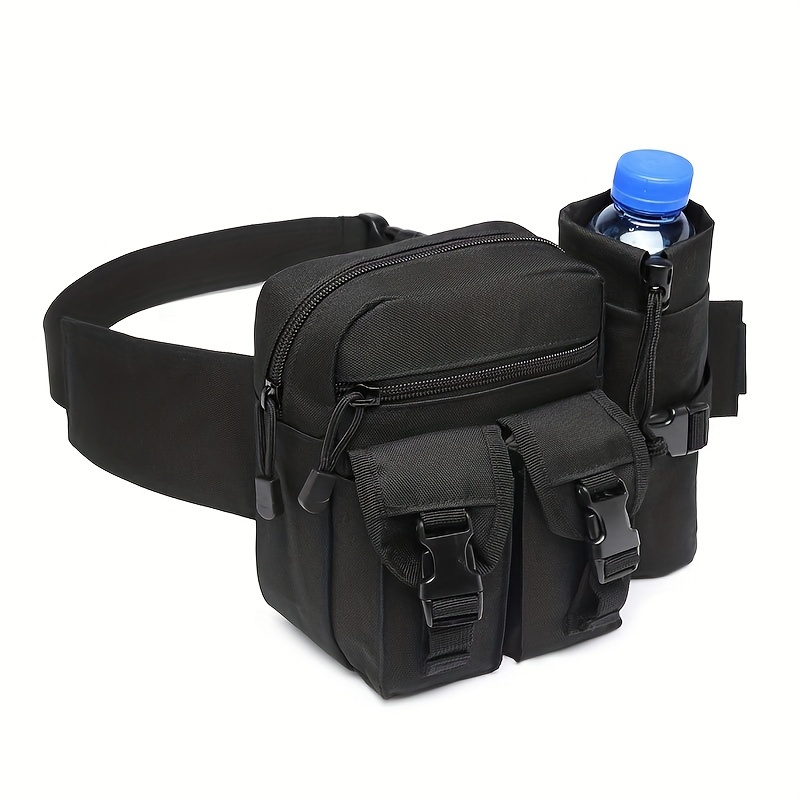 TEMU Hiking Waist Bag With Detachable Water Bottle Holder And Adjustable Waist Belt Oxford Fanny Pack