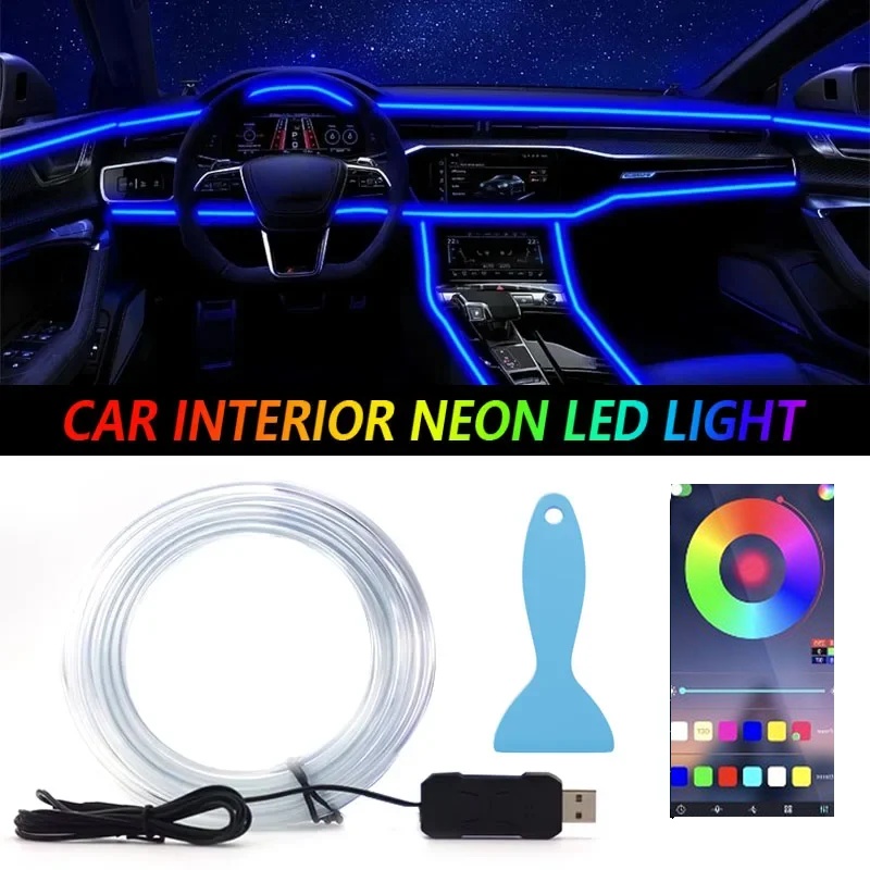 TEMU Wireless App Controlled Led Strip Lights, 118 Inch Fiber Optic Rgb Ambient Light Kit, Supports 16 Million Colors Optional, Suitable For Car Neon