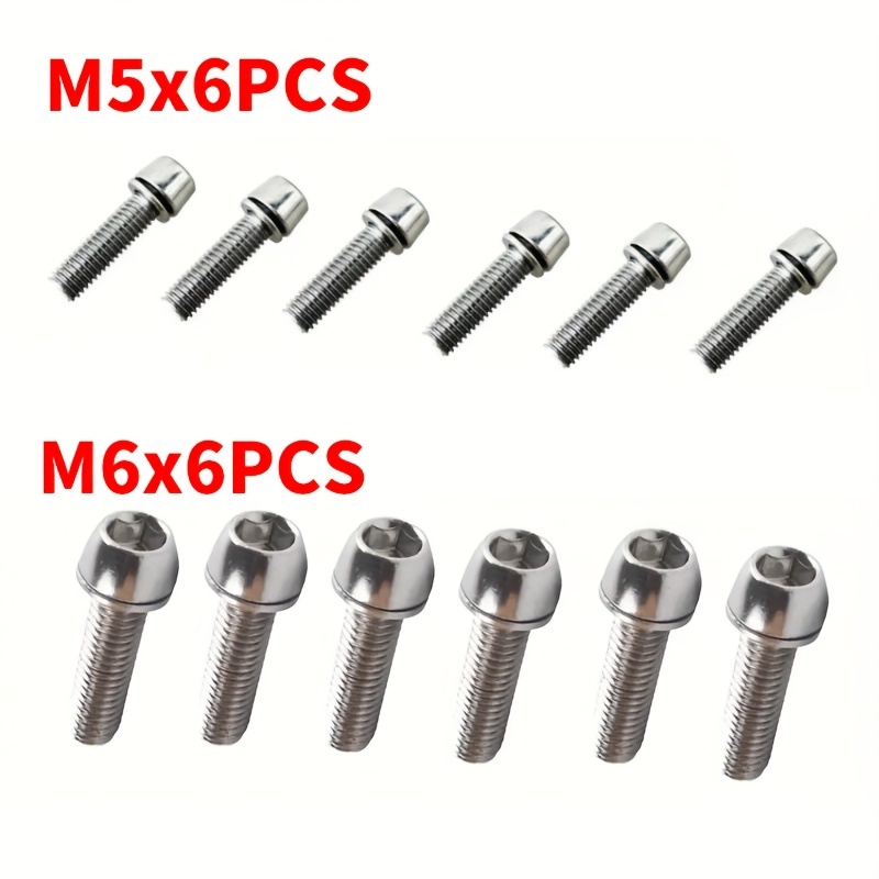 E-shop 12 Stück Edelstahl M5x20mm + M6x20mm Fahrradschrauben mit Unterlegscheiben - Silberfarben, Ideal für Rennrad- Mountainbike-Lenker sowie