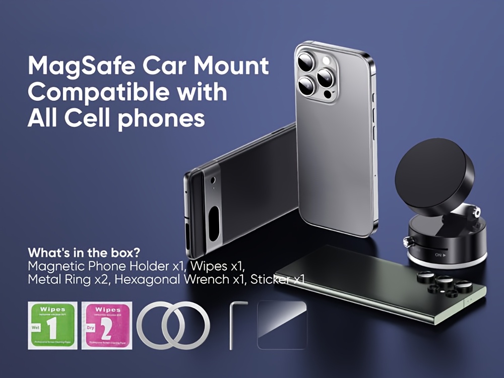 Vacuum Magnetic Phone Stand, Double-Sided Magnetic Suction Holder, Foldable, Portable, And Multi-Scene Use, Suitable for Apple/Android Phones, Kitchen Essential for Lazy People, Vehicle Bracket, Suction Cup Car Phone Holder, Valentine'S Day Gift