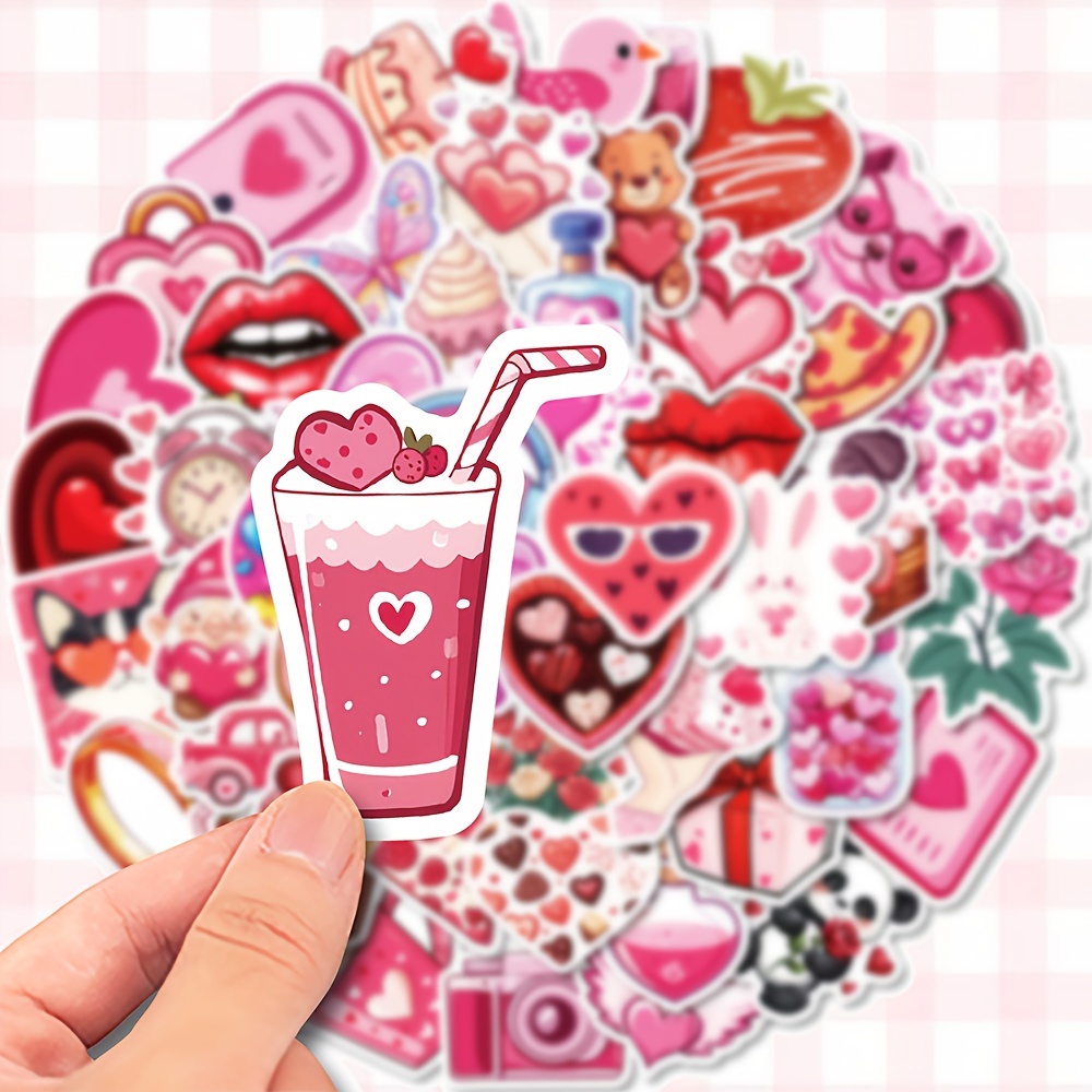 

50pcs Love Heart Valentine's Day Waterproof Stickers - Diy Vinyl Decals For Laptops, Guitars, Skateboards, Helmets & More