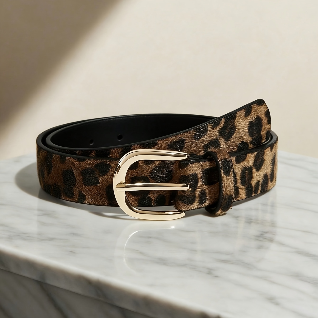 E-shop Western-Zubehör, Ein Boho-Vintage-Gürtel für Damen mit Leopardenmuster verzierten Metallösen, Schnalle im Ethno-Stil, kombinierbar mit Jeans,