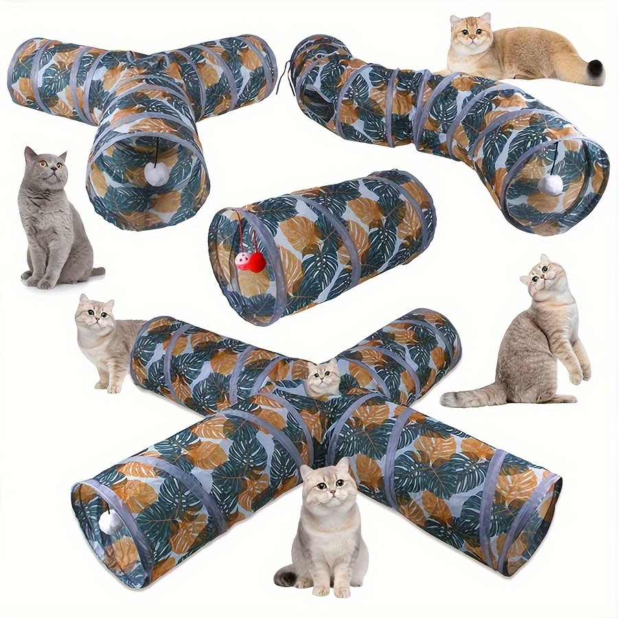 

1pc Collapsible Cat Tunnel With Print - Polyester Pet Toy For Interactive Fun And Exercise