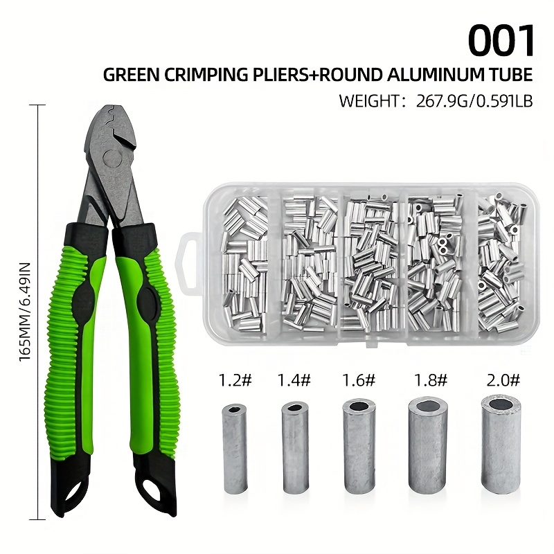Image of Fishing Aluminum Alloy Crimp Sleeves Kit 5.5in Fishing Crimping Pliers Fishing Line Tube Connector Wire Rope Leader Crimping Tool Kit, Without Battery