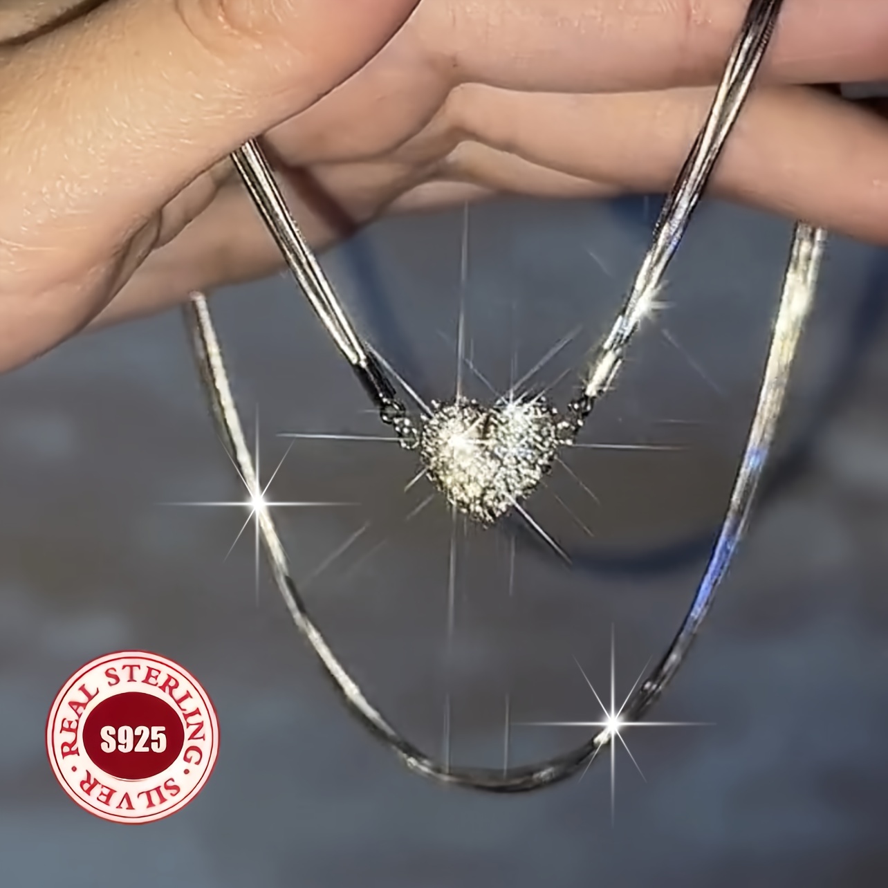 TEMU Elegant S925 Sterling Silvery Luxurious Low Allergenic Three-layer Heart-shaped Inlaid Necklace - An Elegant Classic Women's Jewelry, Valentine's Day, Daily Wear, And Occasions