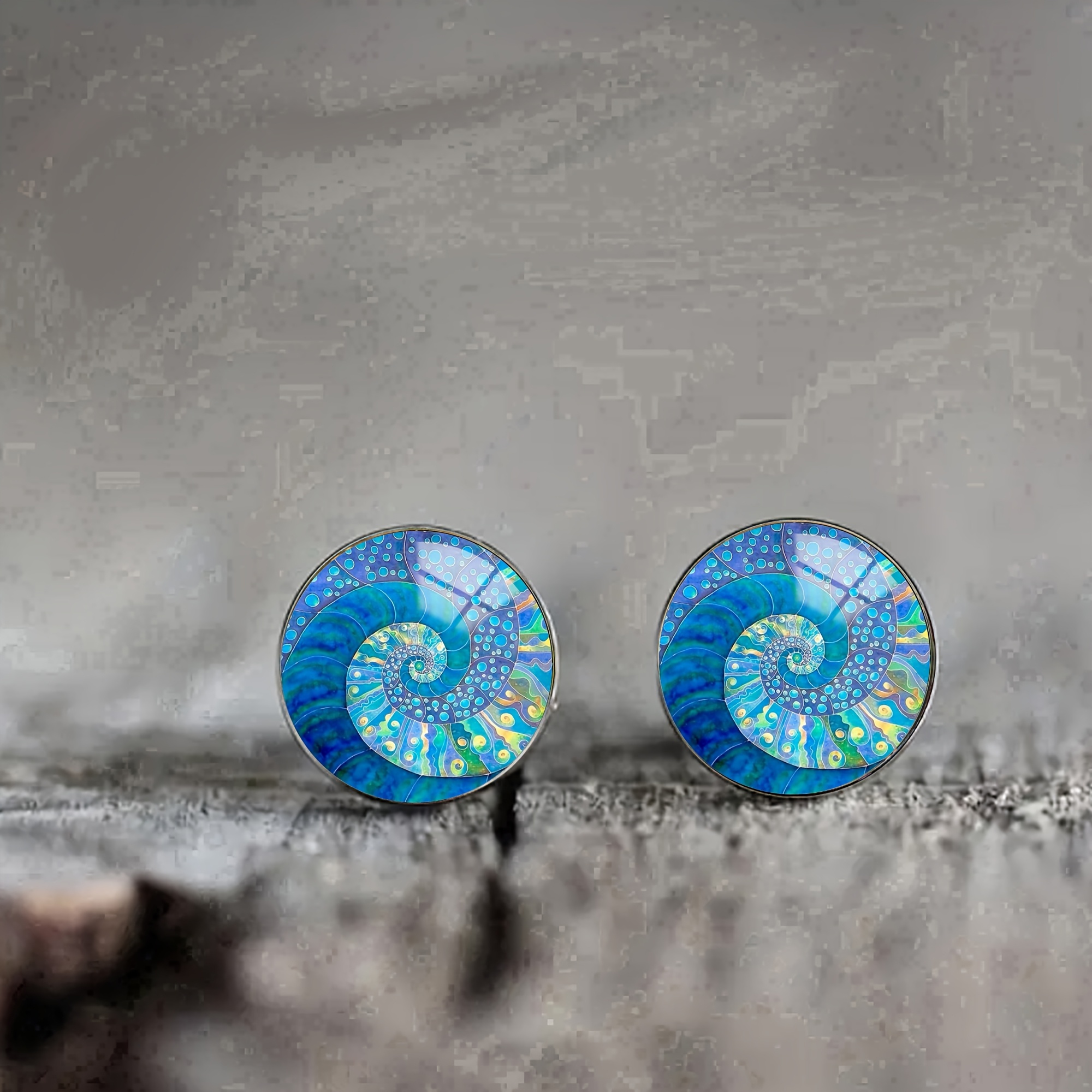 Image of A Pair Of Blue Snail Shell Stainless Steel Earrings, Featuring A Vintage And , Suitable For Men And Women For Parties And Everyday Wear