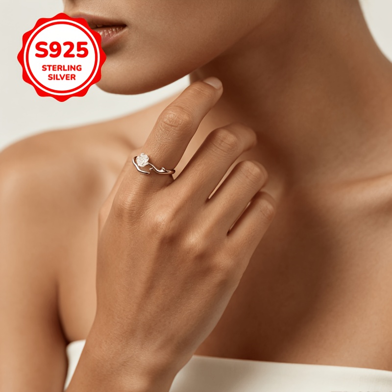 925 Silver Low-Allergy Rose Branch Camellia Ring