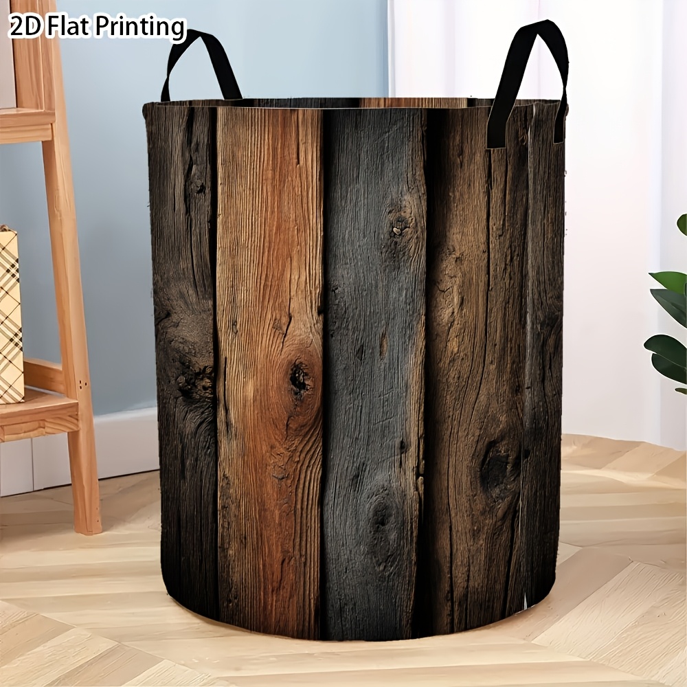 TEMU [2d Plane] 1 Vintage Wooden Plank Storage Basket, High-quality Fabric, Suitable For Bathrooms, Living Rooms, Laundry Rooms, Shelves, Storage