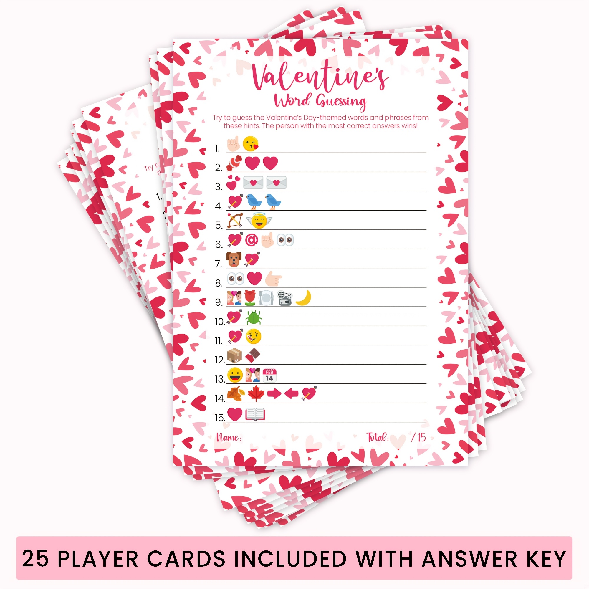 

[25pcs Valentine's Day Word Guessing Game Card] 25-pack Valentine's Day Word Guessing Party Game Cards - Romantic Party Activity For Couples, No Props, Paper Material, Game For Valentine's Celebration