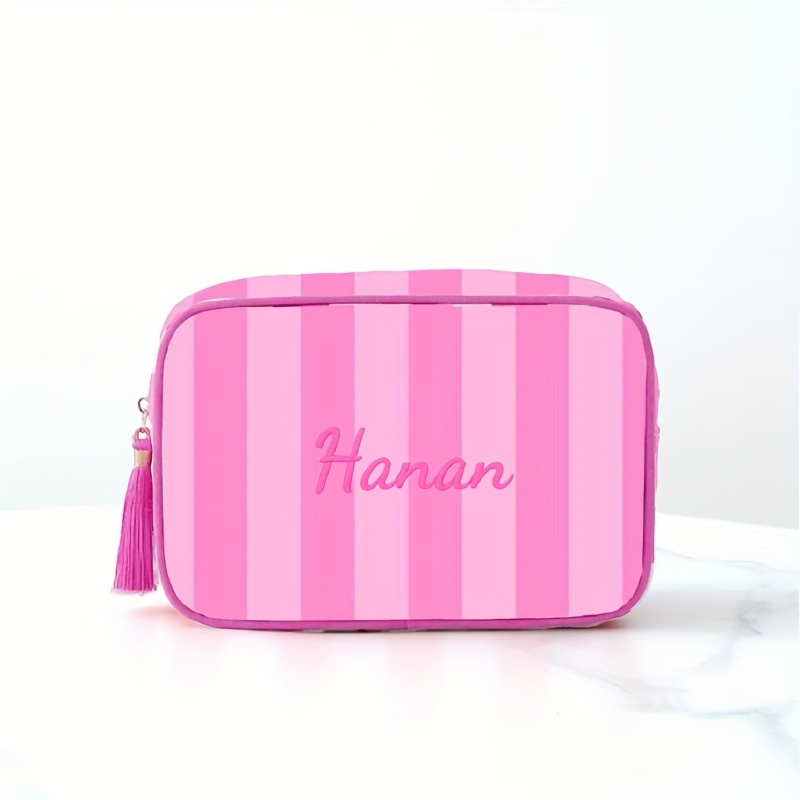 TEMU Personalized Embroidery Name/text Makeup Bag - Custom Initials & Designs, Lightweight Travel Toiletry Organizer With Zipper Closure, Cosmetic