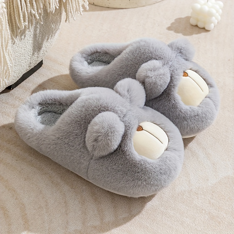 Winter Cartoon Bear Slippers for Couples Cozy Warm Plush Fabric Home  Slippers with Thick TPR Anti-Slip Sole Hand Washable Indoor Footwear  from