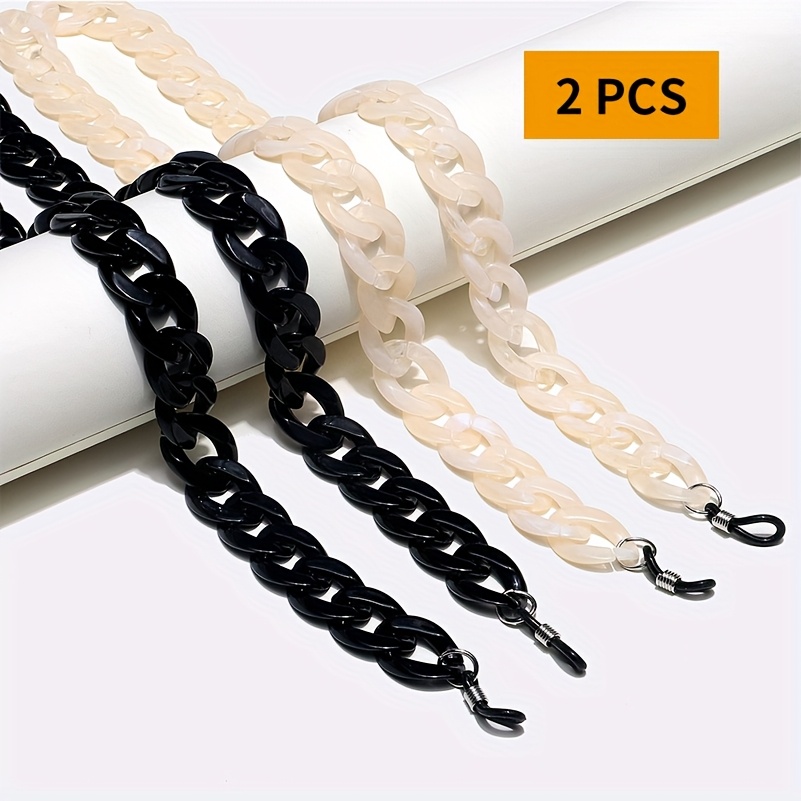 TEMU 2pcs Vintage Acrylic Black Beige Universal Glasses Lanyards For Women And Men, Glasses Chains