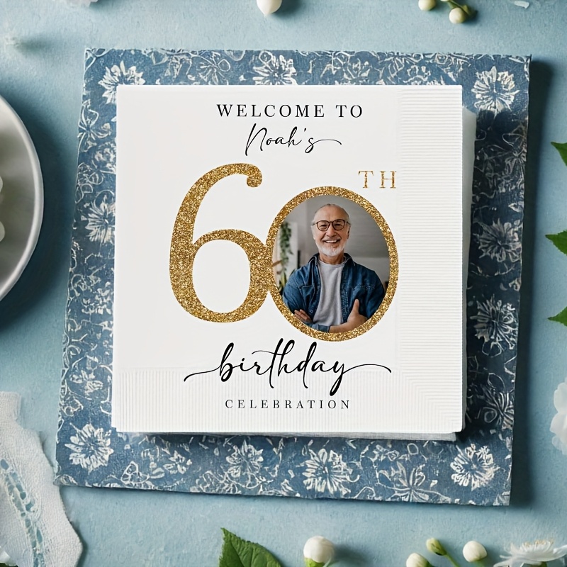 TEMU Personalized Birthday Napkins - Custom Photo & Text Party Decorations, Elegant Birthday Saying Templates (e.g. Birthday Celebration),