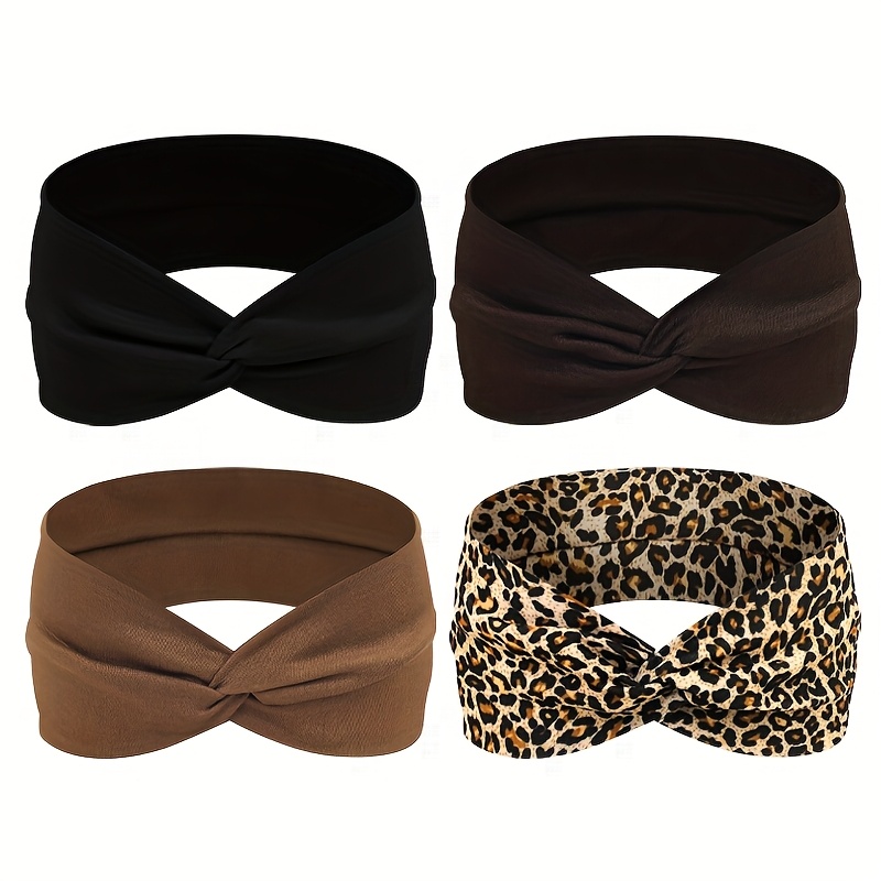 TEMU 4pcs/set Leopard Print Solid Color Fashion Women's Hair Ties Elastic Sports Daily Use Headband Set Gift