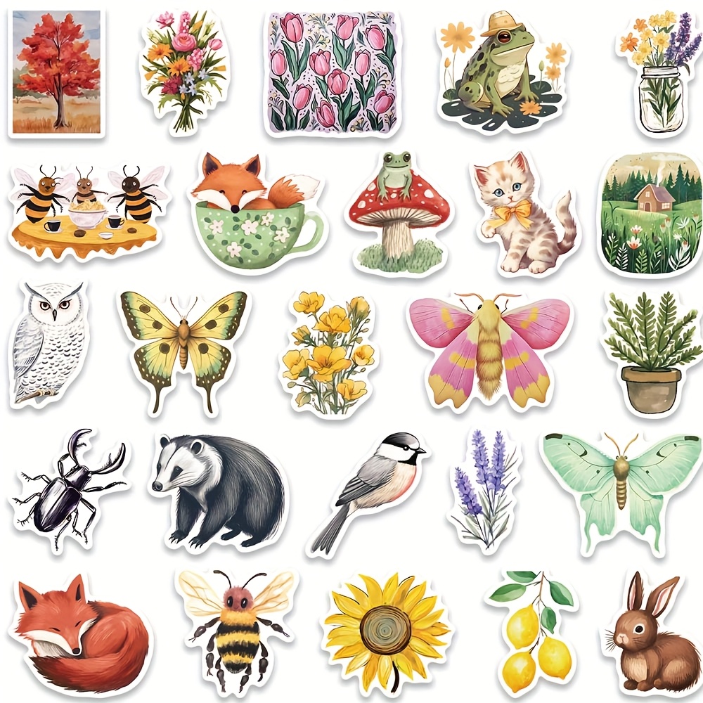 50pcs Mysterious Forest Illustrations Stickers Luggage Skateboard Water Cup Decals Mixed Cartoon Forest Animal Stickers Stickers