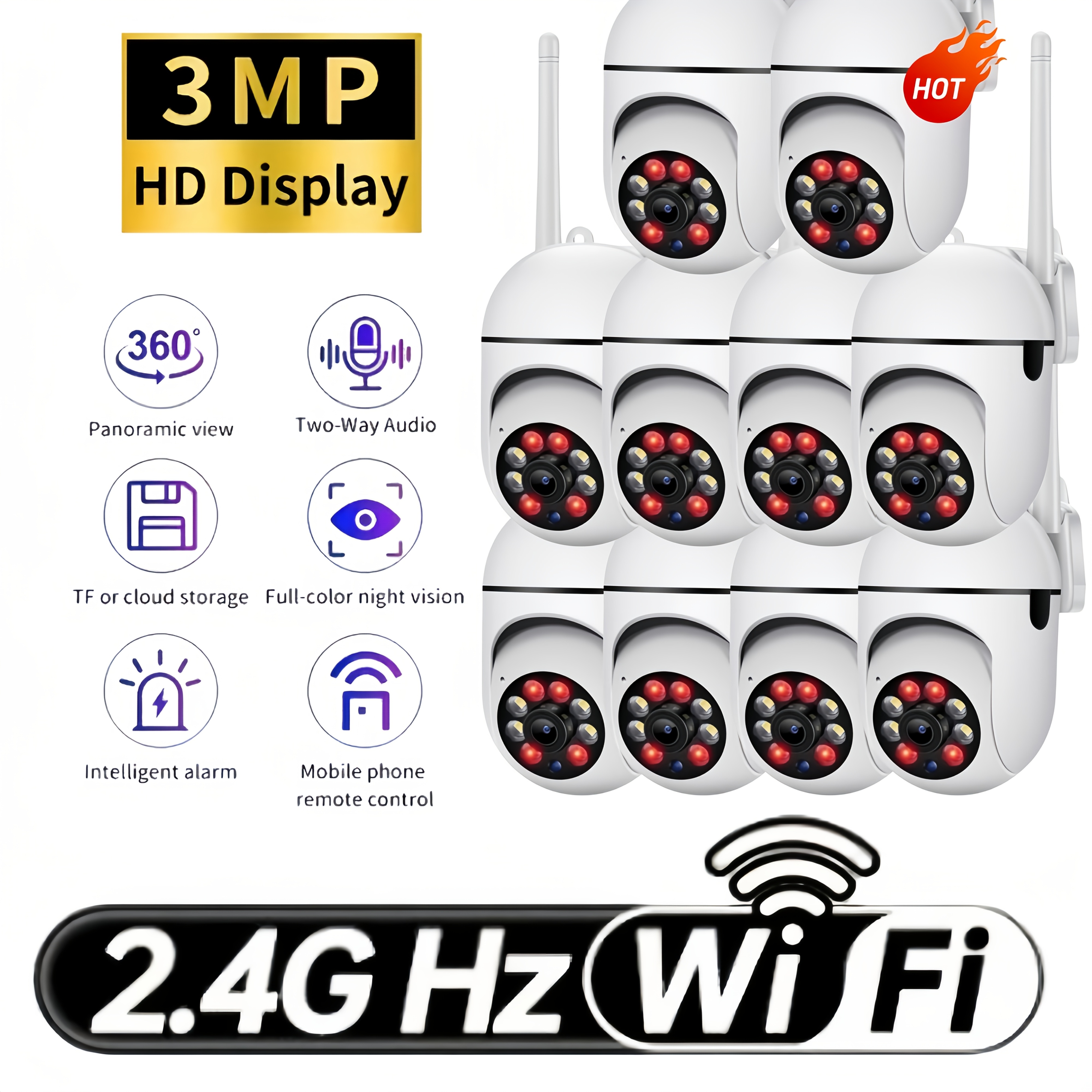 TEMU 10pcs Professional Monitoring System Set, Security Camera, Wireless+wifi Dual Band Link, 1080p Ultra Clear 355 ° Intelligent Cruise Control+ai