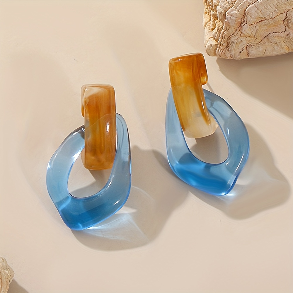 2pcs Vintage Acrylic Drop Earrings Set, Elegant Rhombus Design