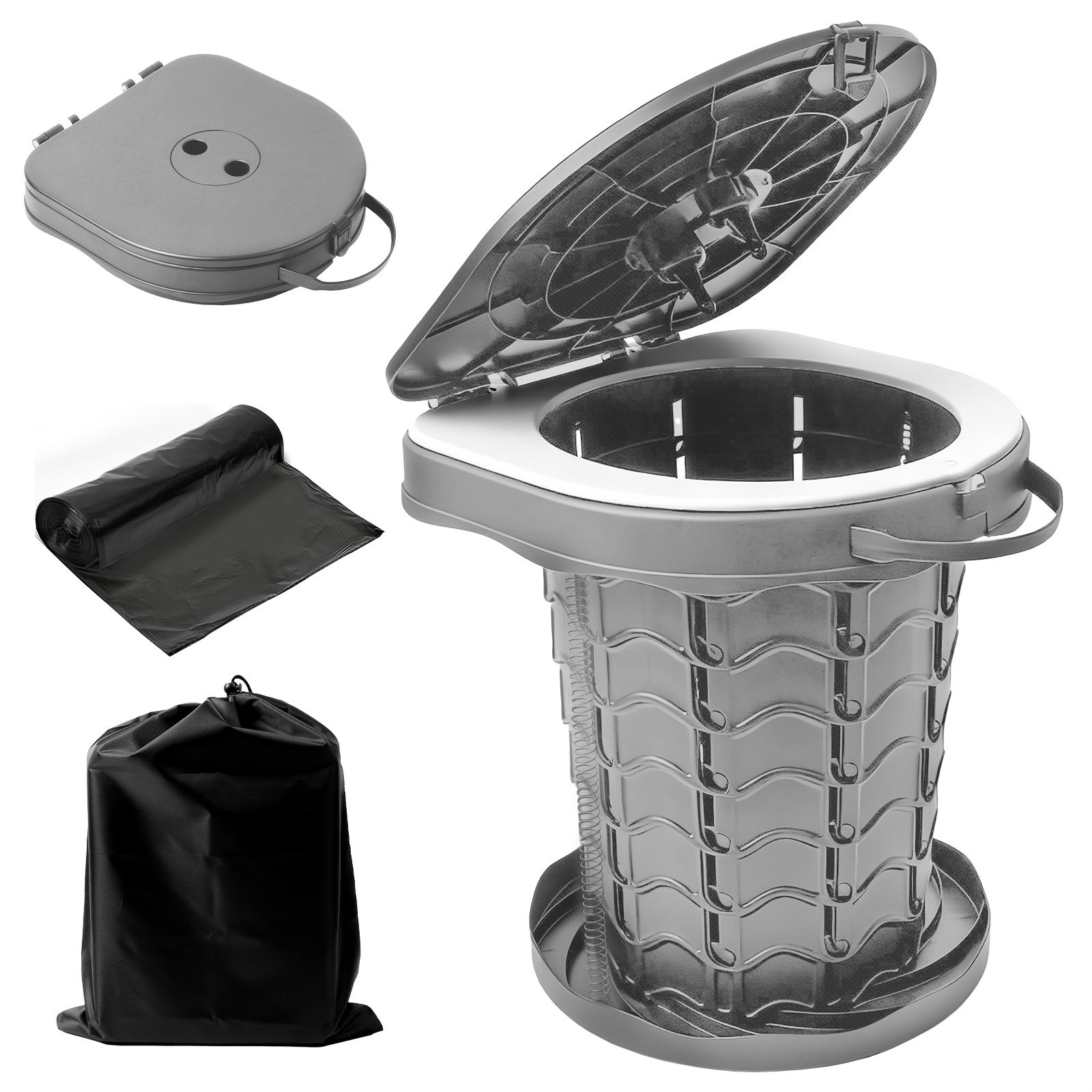 Image of Bseckoo Us Portable Folding Camping Toilet, Outdoor Vehicle Emergency Toilet, Easy-to-store Thick-load-bearing Toilet Seat, Universal For Camping, Fishing, And Self-driving Trips