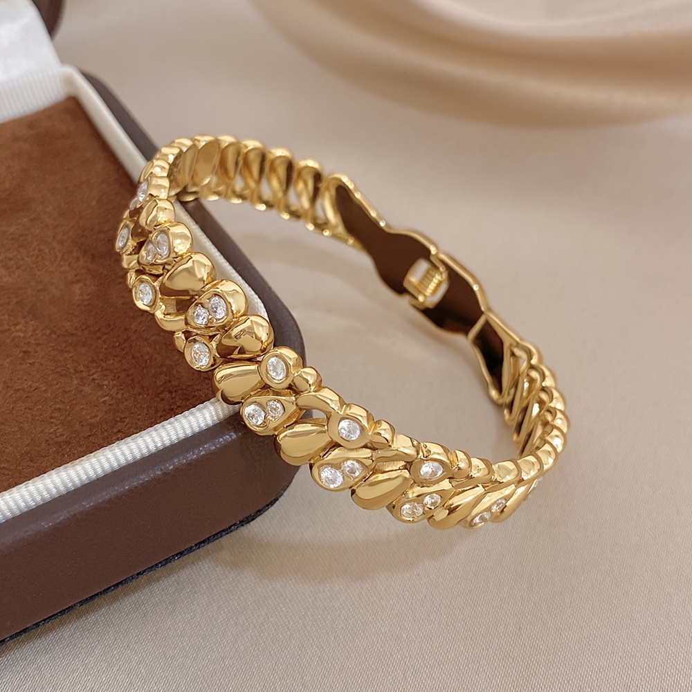 Unique Teardrop-Shaped Wave-Inlaid Stainless Steel Bangle