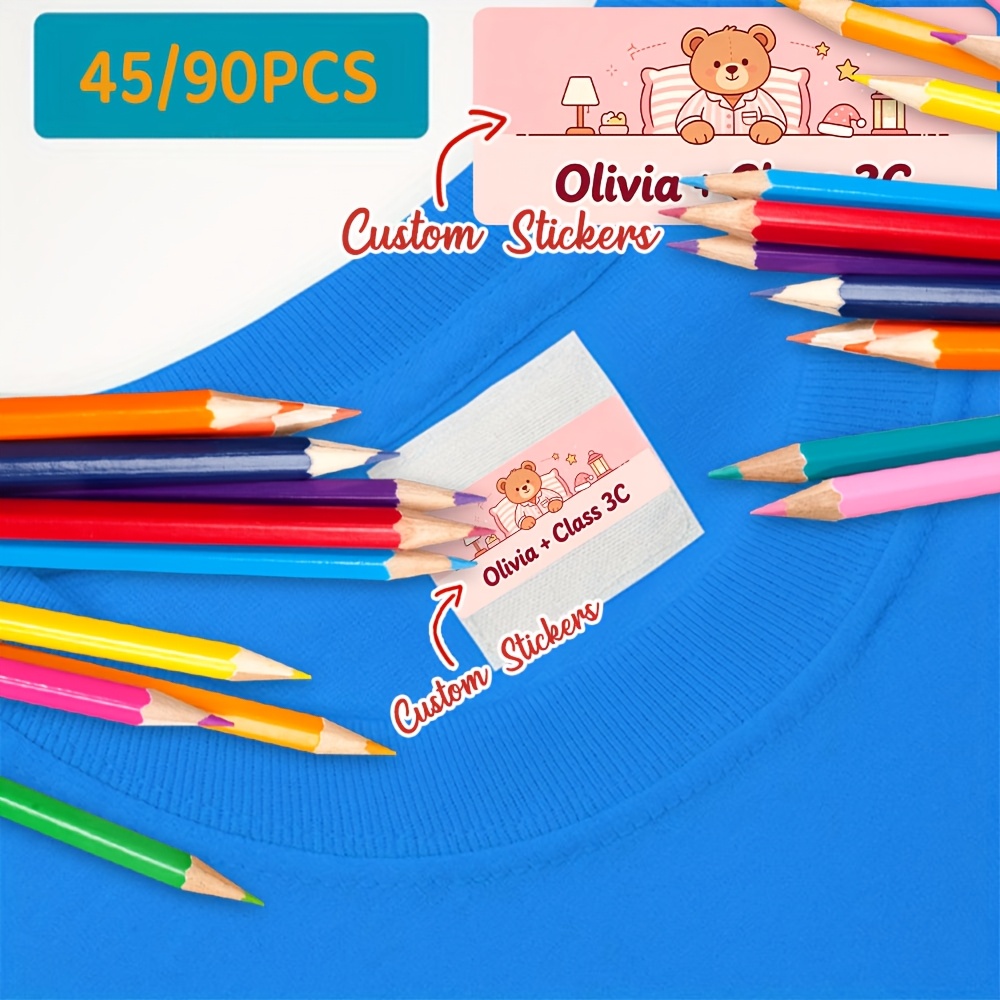 45/90pcs Goodnight Bear Style Custom Name Stickers for Back-to-School