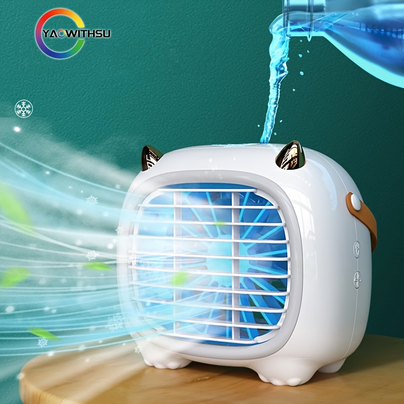 usb rechargeable mini air conditioning fan with handle electric fan desktop mister   air   cooling fan usb type c rechargeable mist humidifying fan family birthday gift for friends details 0