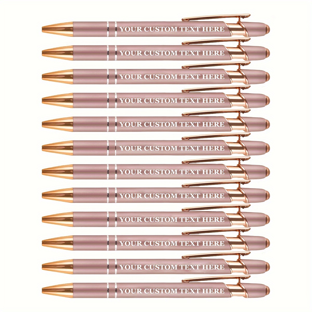 

Pack Of 12 Rose Golden Ballpoint Pens With Touchscreen Stylus - Personalized Engraving Option, Smooth , Medium Point, Metal Retractable Round Body, Ideal For Adults & Gift