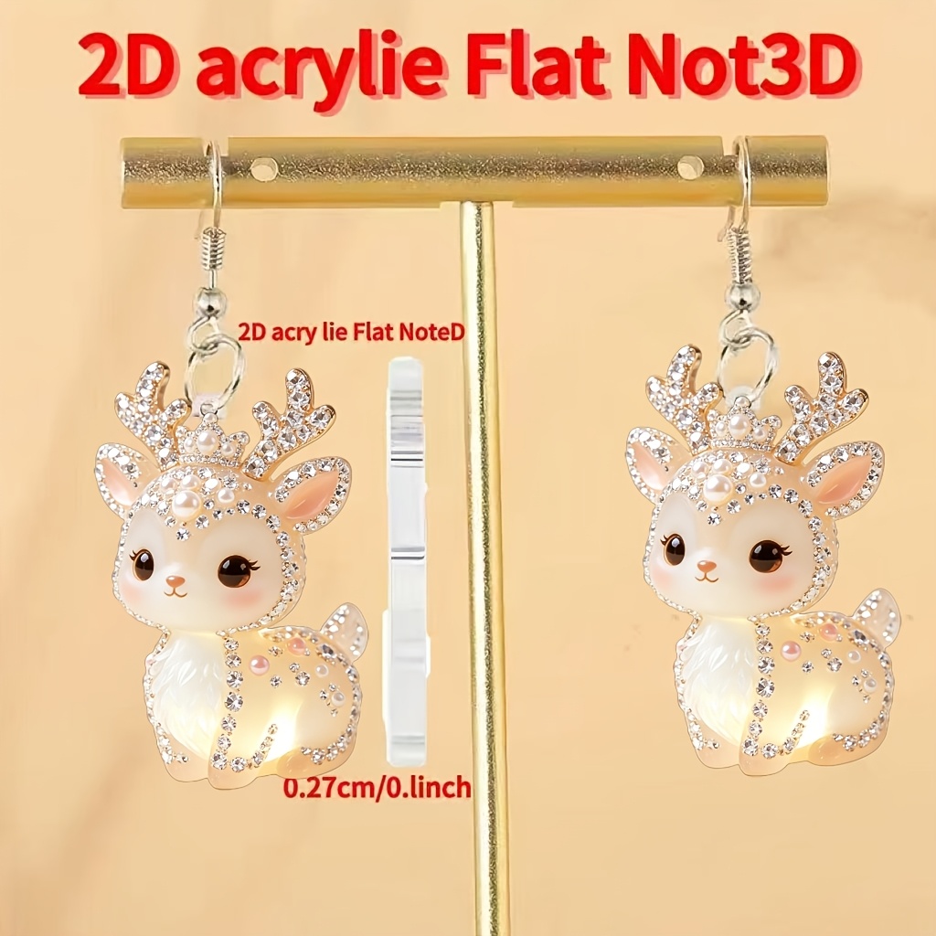 Cute Sparkling Deer Pattern Acrylic Earrings, Gift for Her