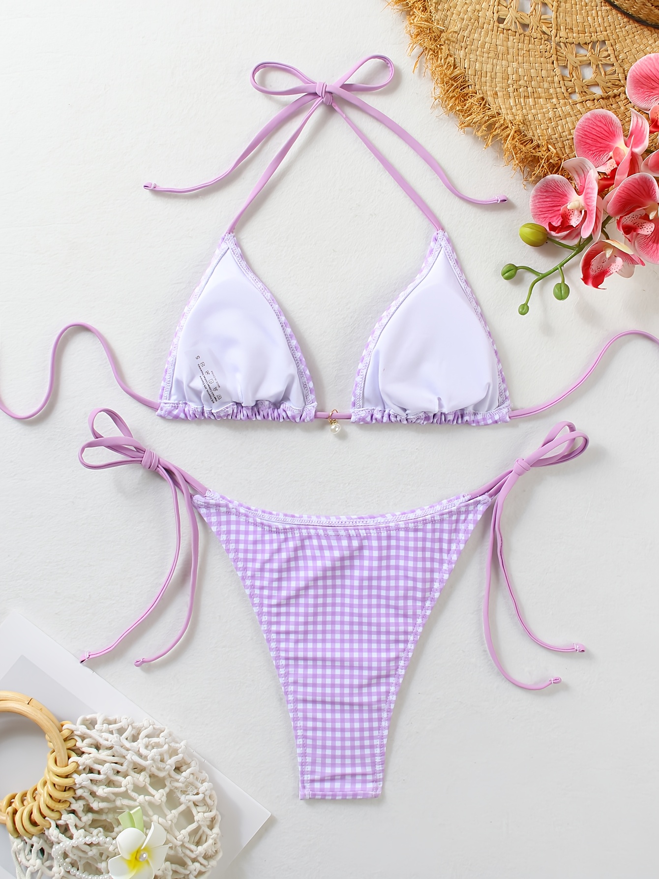 New Multi-Color Bikini 2024 Summer Tie-Up Halter Neck Sexy Triangle Swimsuit for Women