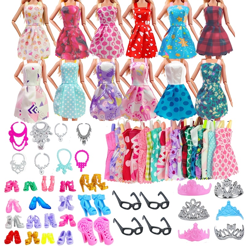Hot 42pcs Doll Clothes And Accessories Random Style 10 Dresses 10 Shoes 10pcs Glasses 6 Necklaces 6 Crowns For 11.5 Inch Doll Halloween/thanksgiving/christmas Gift No Doll