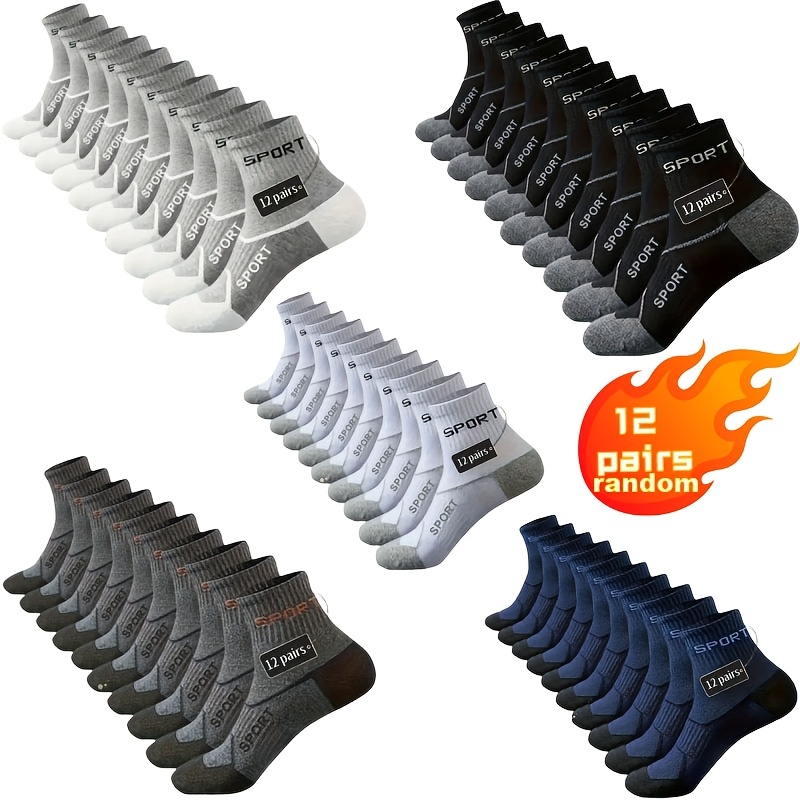 E-shop 12 Paar Herrensocken, Sportliche Low-Cut Socken, 168 Nadel Strickhandwerk, Polyesterfaser Material, Schweißabsorbierend und Atmungsaktiv,