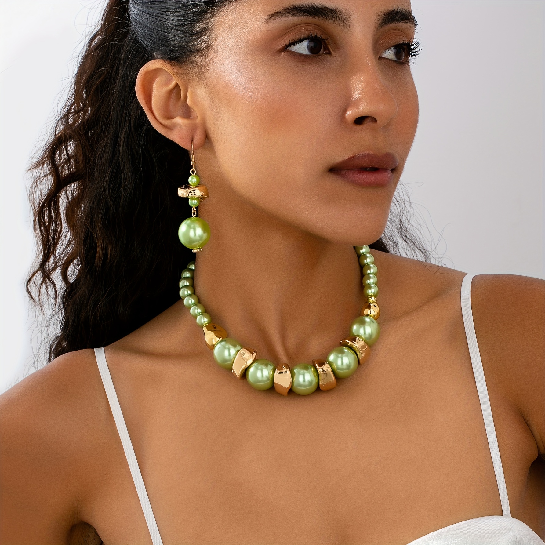 TEMU A Set Of Elegant, Luxurious, Fashionable And Versatile Pearl Necklace + Earring Set, Suitable For Daily Wear, A Gift For Women